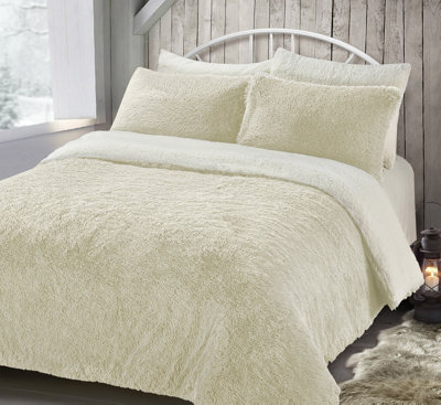 Velosso Alaska Shaggy Faux Fur Warm And Cosy Duvet Cover And Pillowcase Set - Cream