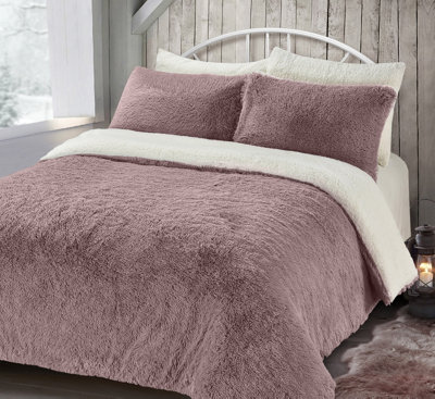 Velosso Alaska Shaggy Faux Fur Warm And Cosy Duvet Cover And Pillowcase Set - Pink
