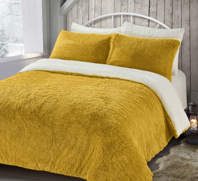 Velosso Alaska Shaggy Faux Fur Warm And Cosy Duvet Cover And Pillowcase Set - Yellow