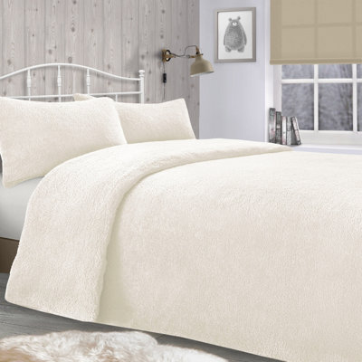 Velosso Plain Teddy Warm And Cosy Duvet Cover And Pillowcase Set - Cream