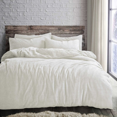 Velosso Plain Teddy Warm And Cosy Duvet Cover And Pillowcase Set - Cream