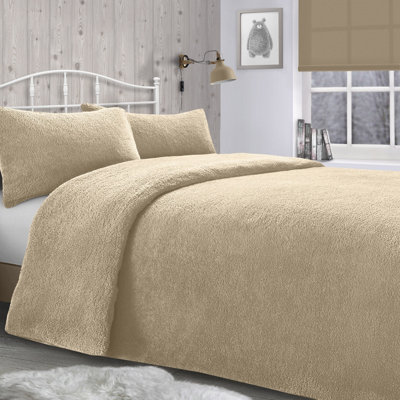 Velosso Plain Teddy Warm And Cosy Duvet Cover And Pillowcase Set - Taupe