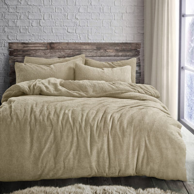 Velosso Plain Teddy Warm And Cosy Duvet Cover And Pillowcase Set - Taupe