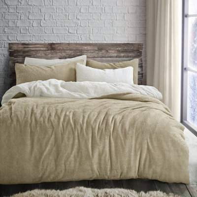 Velosso Teddy Two Tone Warm And Cosy Duvet Cover And Pillowcase Set - Cream
