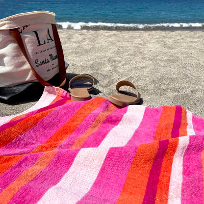 Velour Stripe Beach Towel - Pink