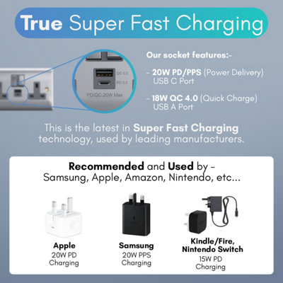 VELTZ USB C & A Socket, 20W PD USB-C & 18W QC 4.0 USB-A, Super Fast Charging, Double Plug Wall Socket 13A 2 Gang, Brushed Steel