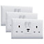 VELTZ USB C & A Socket, 20W PD USB-C & 18W QC 4.0 USB-A, Super Fast Charging, Double Plug Wall Socket 13A 2 Gang, White, 3 Pack