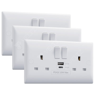 VELTZ USB C & A Socket, 20W PD USB-C & 18W QC 4.0 USB-A, Super Fast ...