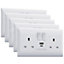 VELTZ USB C & A Socket, 20W PD USB-C & 18W QC 4.0 USB-A, Super Fast Charging, Double Plug Wall Socket 13A 2 Gang, White, 5 Pack