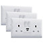 VELTZ USB C & A Socket, 30W PD USB-C & 18W QC 4.0 USB-A, Super Fast Charging, Double Plug Wall 13A 2 Gang, White, 3 Pack