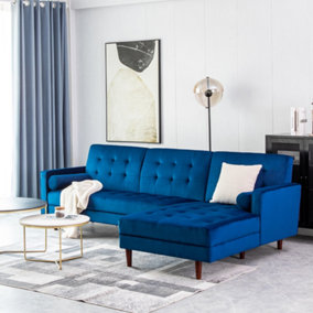 Velve blue left corner chaise end sofa set