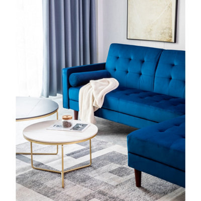 Velve blue left corner chaise end sofa set