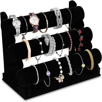 Stand Jewelry Velvet Display T-Bar Stand - Bracelet Holder 3 Tier