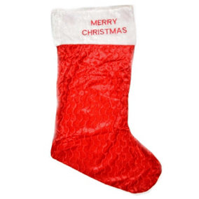 Velvet 88cm Long Santa Sack Socks Gifts Bag Jumbo Merry Christmas Print Stocking Decorations, Red/White