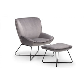 Velvet Accent Chair and Stool - Grey