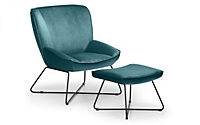 Velvet Accent Chair and Stool - Teal