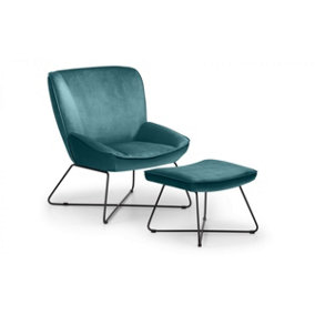 Velvet Accent Chair and Stool - Teal