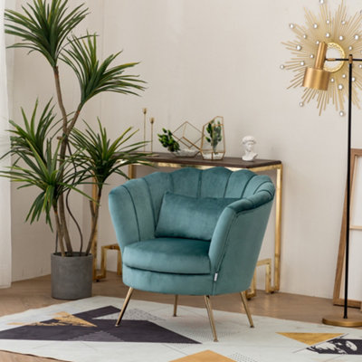 Velvet Accent Chair Leisure Armchair with Gold Metal Legs 87 x 78 x 92cm Light Blue