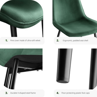 Velvet Accent Chair Monroe, Set of 2 - dark green