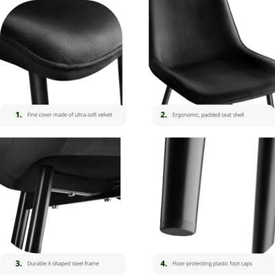 Velvet Accent Chair Monroe, Set of 4 Chairs - black