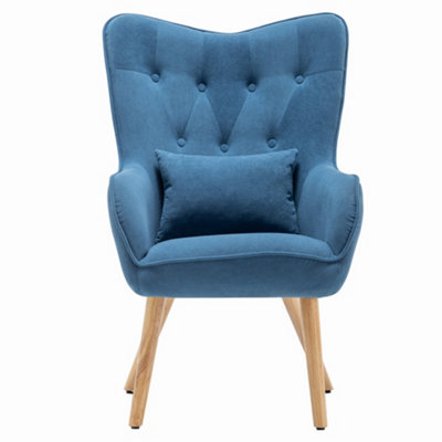 Velvet Accent High-Back Armchair with Footstool Cushion and Wood Leg for Living Room Bedroom