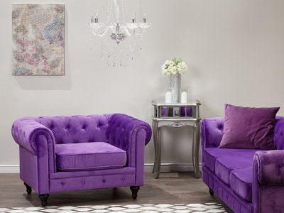 Velvet Armchair Purple CHESTERFIELD