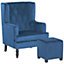 Velvet Armchair with Footstool Blue SANDSET