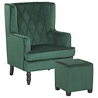 Velvet Armchair with Footstool Green SANDSET