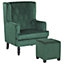 Velvet Armchair with Footstool Green SANDSET