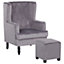 Velvet Armchair with Footstool Grey SANDSET