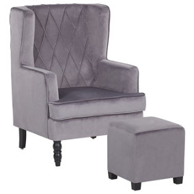 Velvet Armchair with Footstool Grey SANDSET
