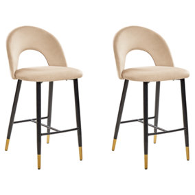 Velvet Bar Chair Set of 2 Beige FALTON