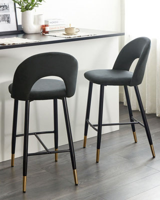 Velvet Bar Chair Set of 2 Black FALTON