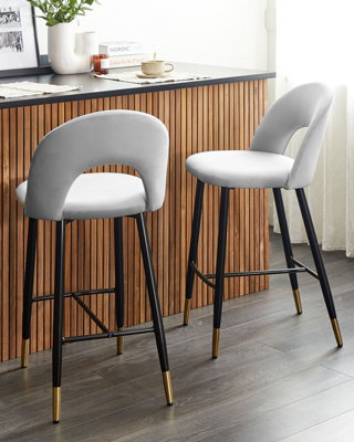 Velvet Bar Chair Set of 2 Grey FALTON