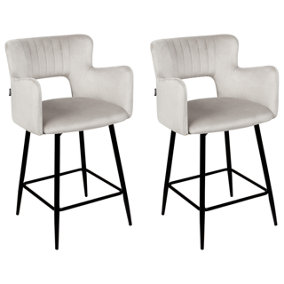 Velvet Bar Chair Set of 2 Light Grey SANILAC