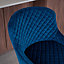 Velvet bar stool Carlton Diamond Stitched Bar Stool black metal legs retro - Dark Blue Velvet (Set of 2)
