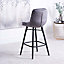 Velvet bar stool retro style with black metal legs and foot rest - Enderson Bar Stool - Dark Grey (Set of 2)