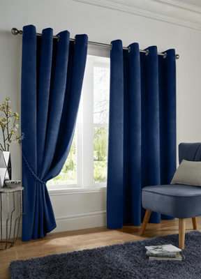 Velvet Blackout Ring Top Curtains 117cm x 183cm Navy