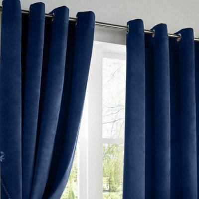 Velvet Blackout Ring Top Curtains 117cm x 183cm Navy