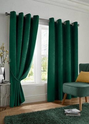 Velvet Blackout Ring Top Curtains 168cm x 183cm Green