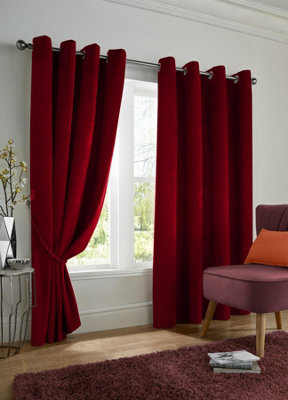 Velvet Blackout Ring Top Curtains 168cm x 183cm Red
