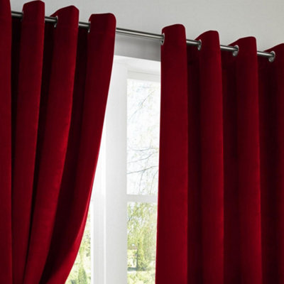 Velvet Blackout Ring Top Curtains 168cm x 183cm Red