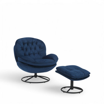 Velvet Blue Azura Swivel Accent Chair with Footstool