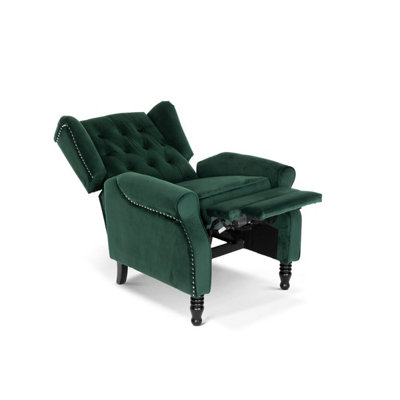 Velvet Bottle Green Marianna Manual Recliner Wingback Chair