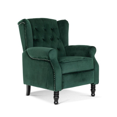 Velvet Bottle Green Marianna Manual Recliner Wingback Chair