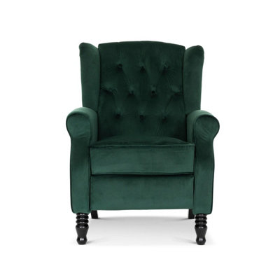 Velvet Bottle Green Marianna Manual Recliner Wingback Chair