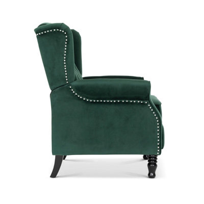 Velvet Bottle Green Marianna Manual Recliner Wingback Chair