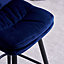 Velvet breakfast bar stool with foot rest in retro style -  Enderson Bar Stool - Dark Blue (Set of 2)