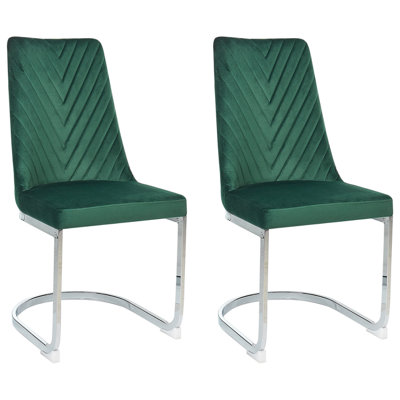 Velvet Cantilever Chair Set of 2 Emerald Green ALTOONA