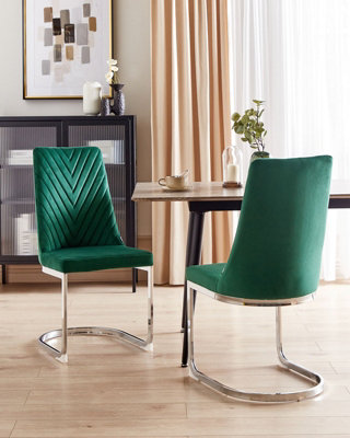 Velvet Cantilever Chair Set of 2 Emerald Green ALTOONA